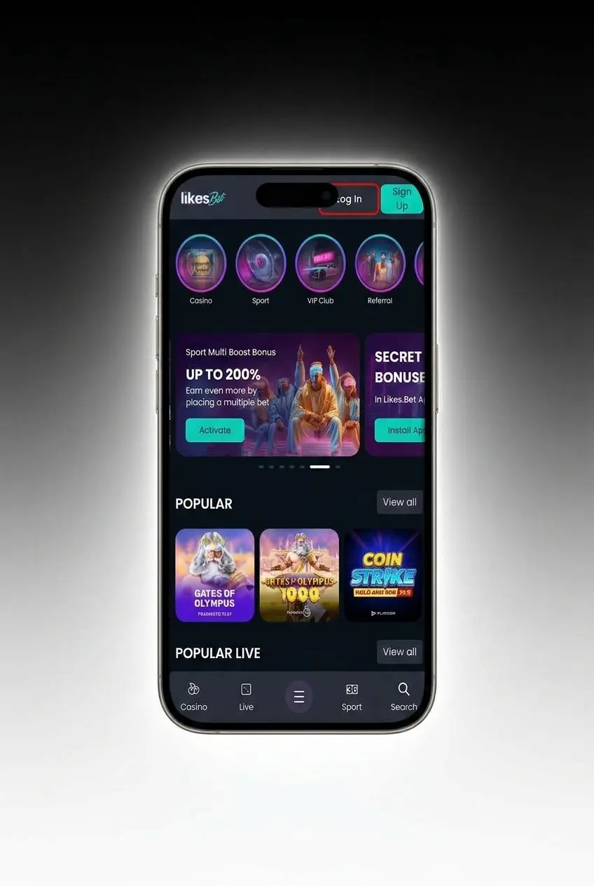 Inloggen bij LikesBet via de app