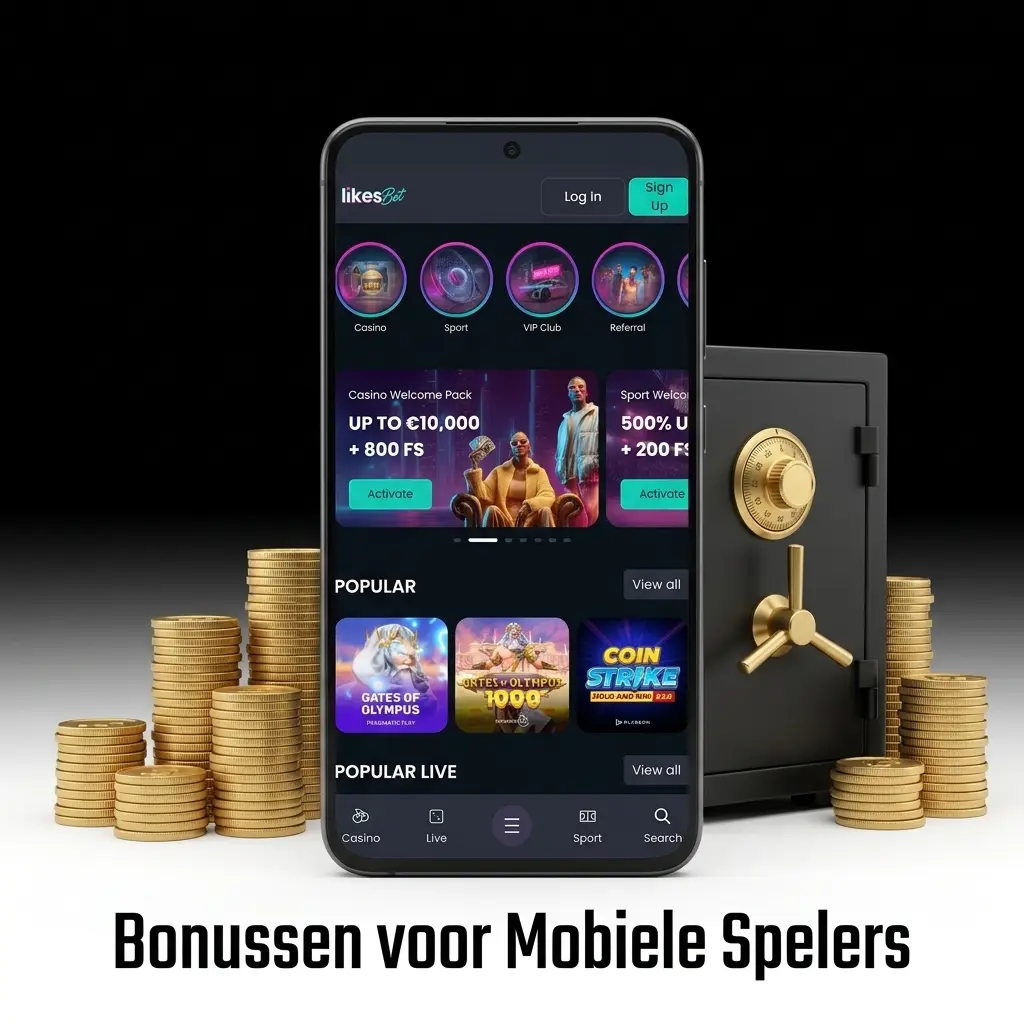 LikesBet app bonusoverzicht op mobiel