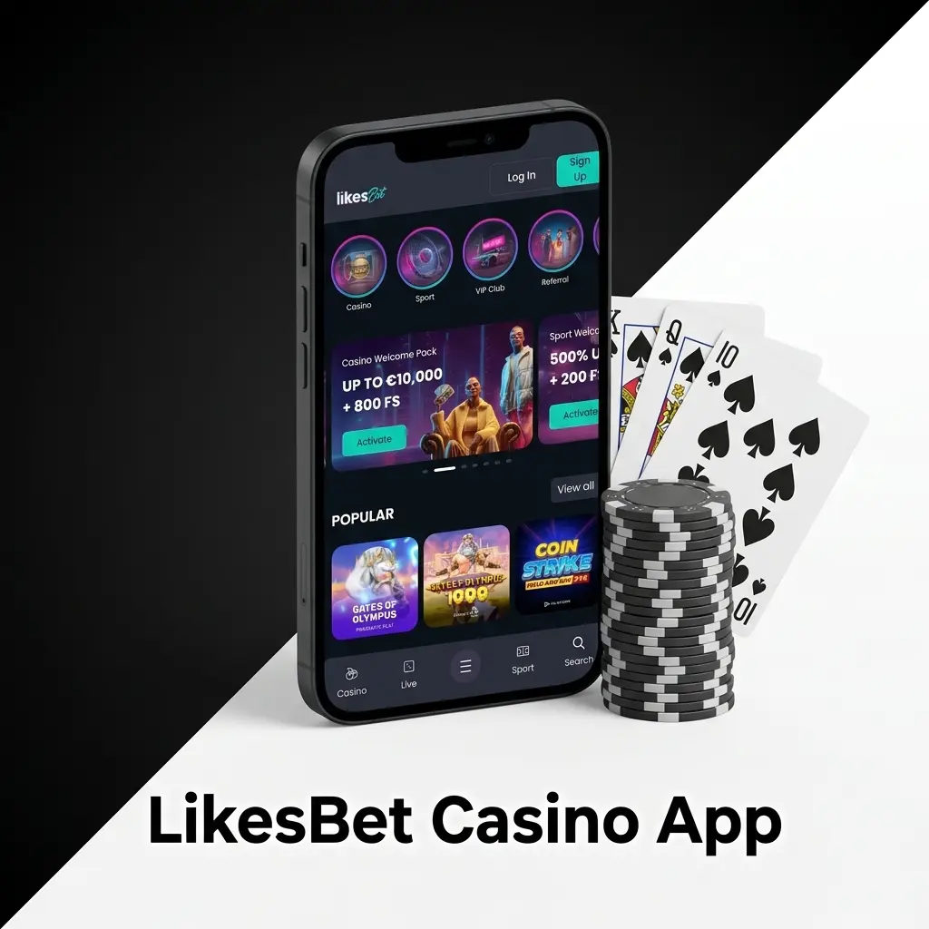 LikesBet Casino App scherm met live casino spellen