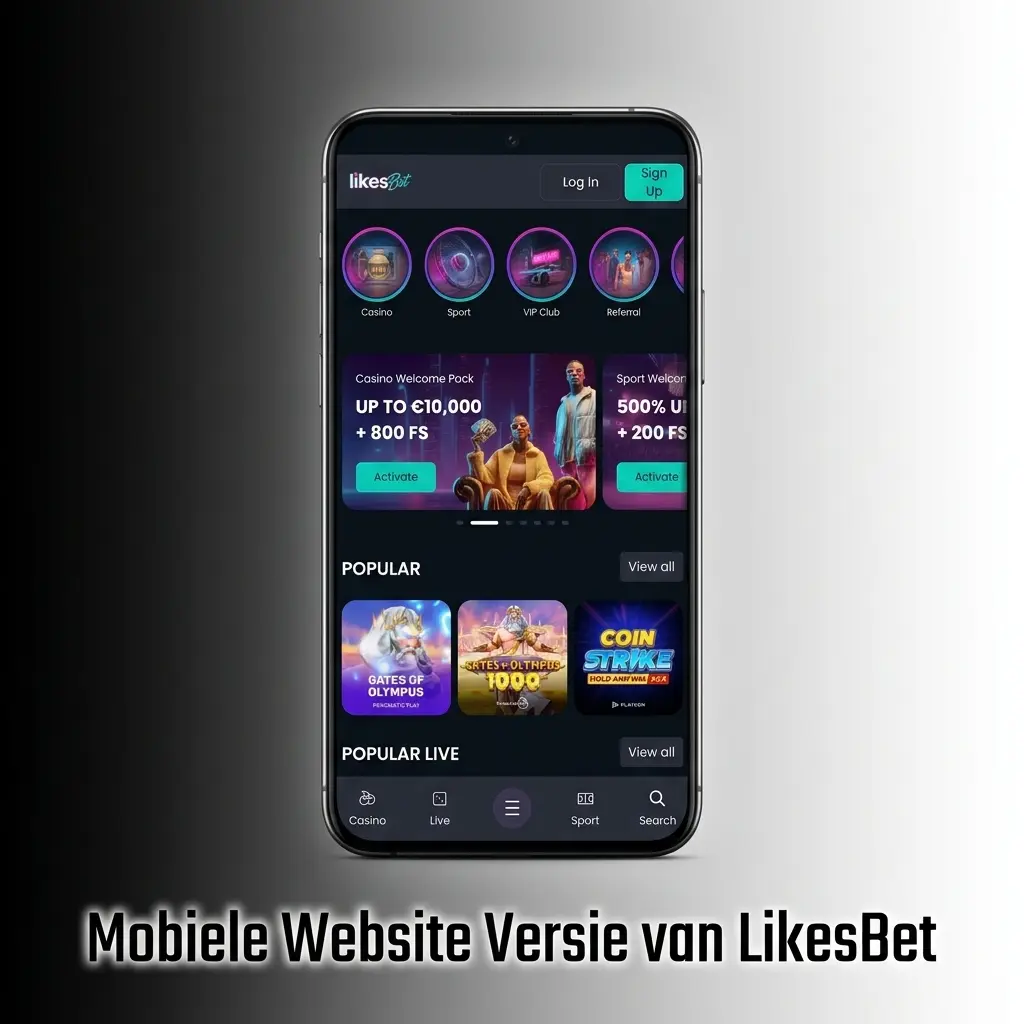 Mobiele website van LikesBet op een smartphone